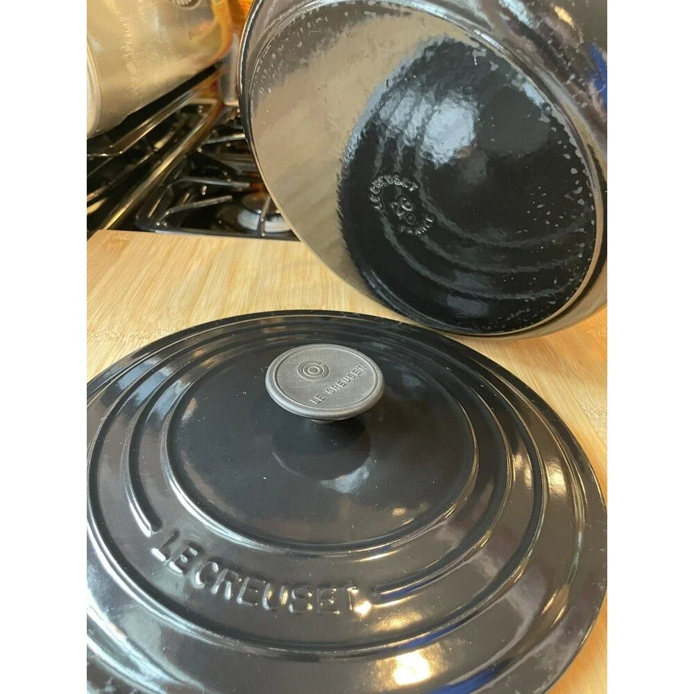 Le Creuset #26 5.5 Qt Round Dutch Oven Shiny Black Onyx Enamel Cast Iron France